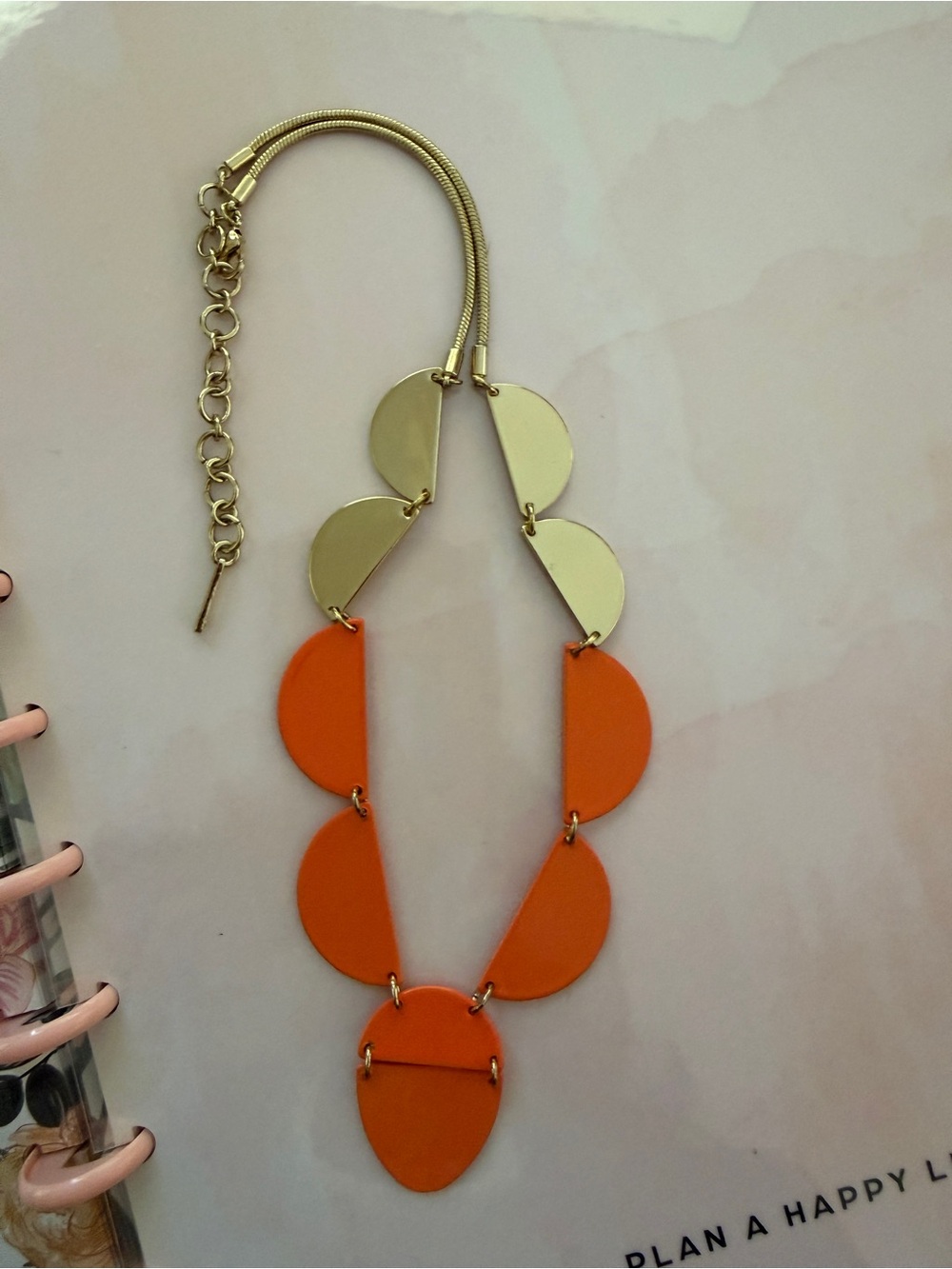 Nine West Gold and Orange Statement Bib Necklace - Women Jewelry